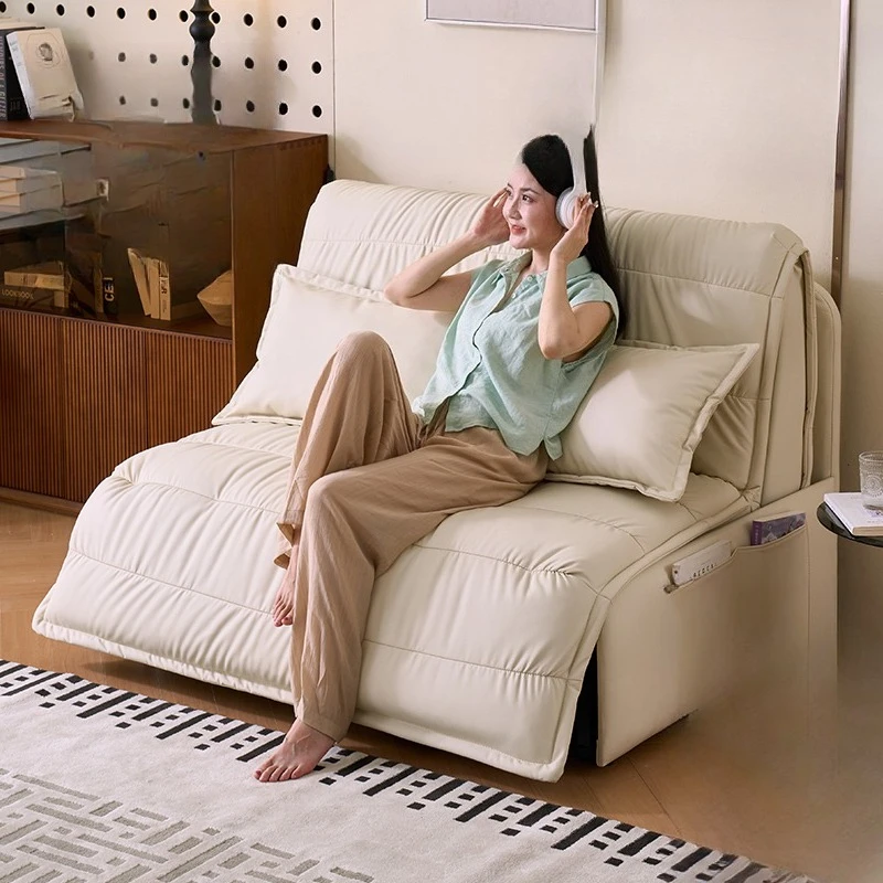 

Intelligent electric leather sofa bed dual-purpose multi-functional living room study small apartment single double foldable