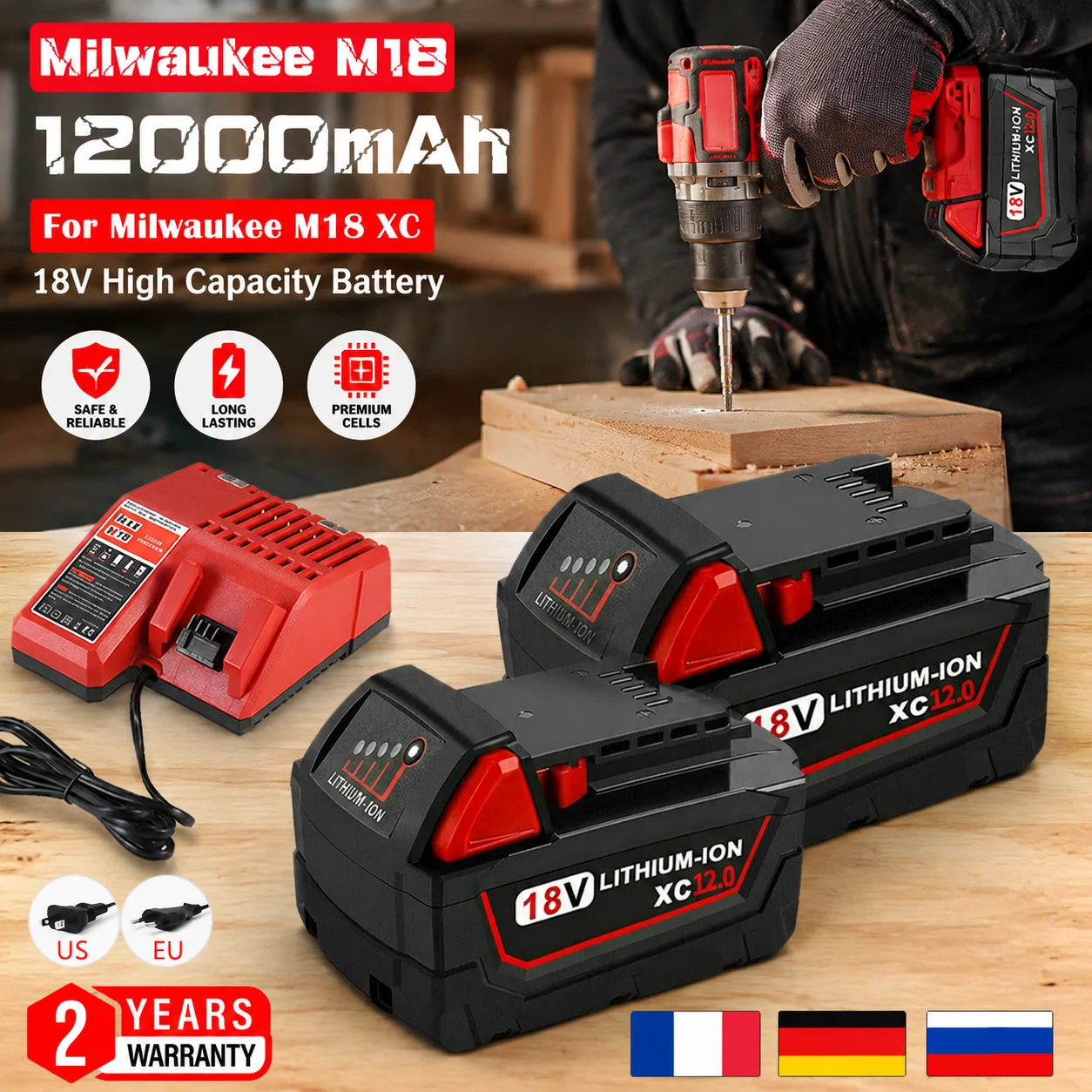 

18V M18 12Ah Li-Ion Replacement Battery For Milwaukee M18 Series 48-11-1860 48-11-1850 48-11-1830