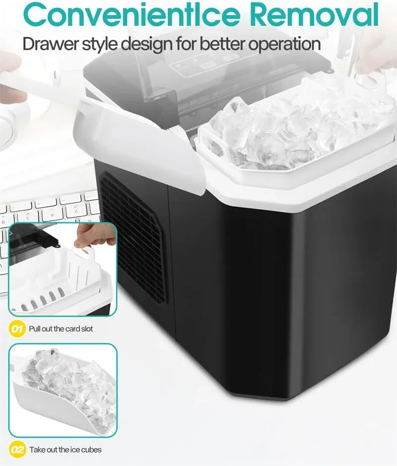 Efficient Self-Cleaning Ice Maker for Countertop Use, Produces 9 Cubes in Just 6 Minutes, Capable of Making 26 lbs of Ice per Da