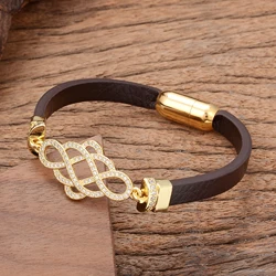 Cubic Zirconia Accessories Women's Bracelet on Hand Brown Leather Bracelets for Men Jewellery Couples Matching Things Elegant