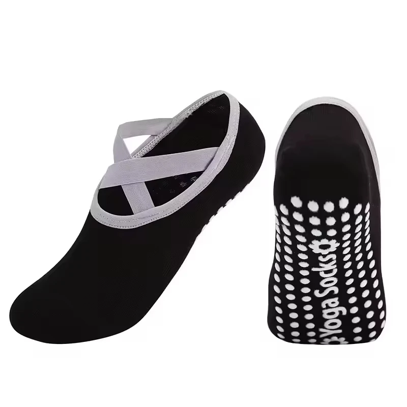 Women Cross Strap Non Slip Yoga Socks Grippy Silicone Dot Bottom Ballet Barre Pilates Dance Socks Light Breathable Anti Slip Workout Foot Socks for Home Gym Studio Training Foot Accessories