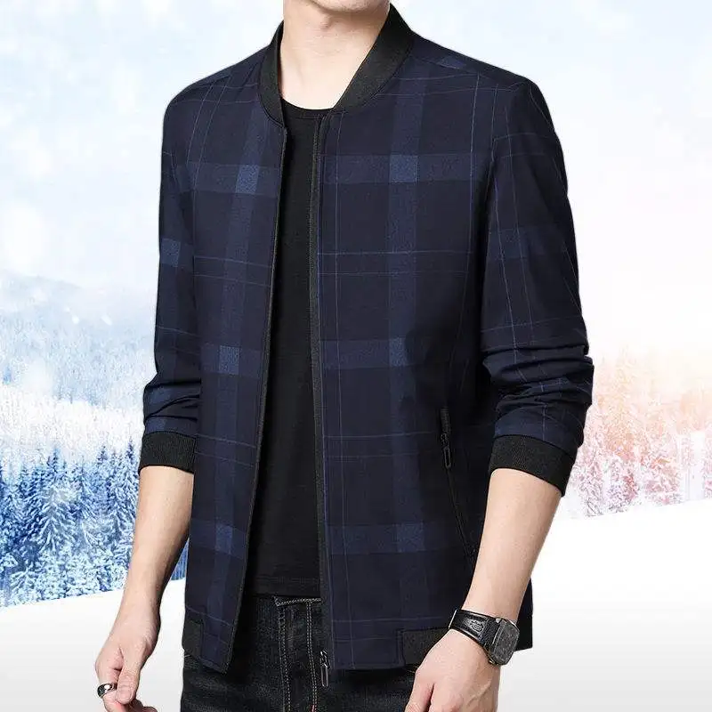 

Повседневная куртка с бейсбольным воротником для мужчин среднего возраста, весенне-осеннее пальто для отцов, свободная верхняя одежда с длинными рукавами для отдыха и бизнеса