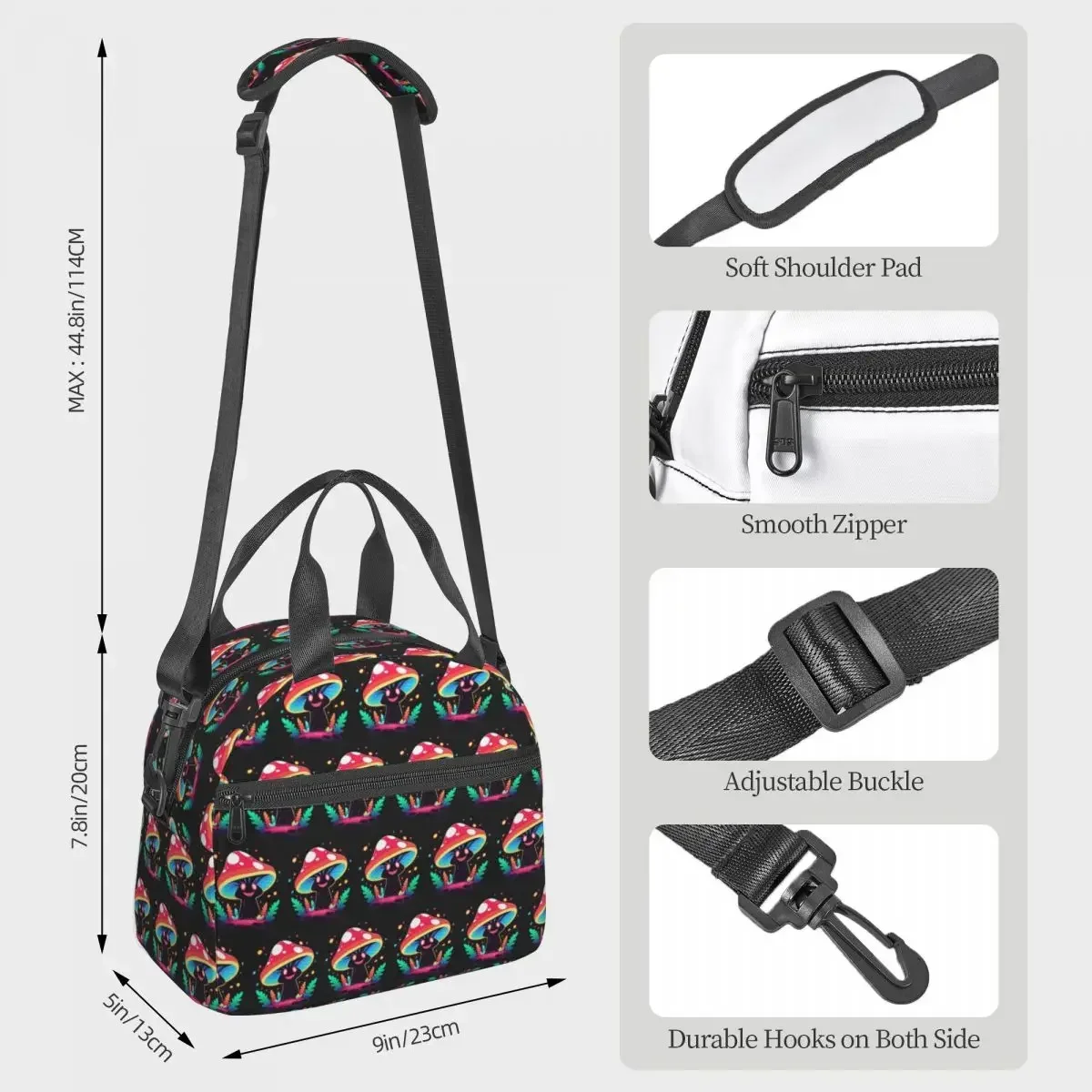 Shroomy Happy Spirit Trippy Mushroom Insulated Lunch Bag for Kids School Cooler Thermal Box Tote Leakproof Lunch Boxes