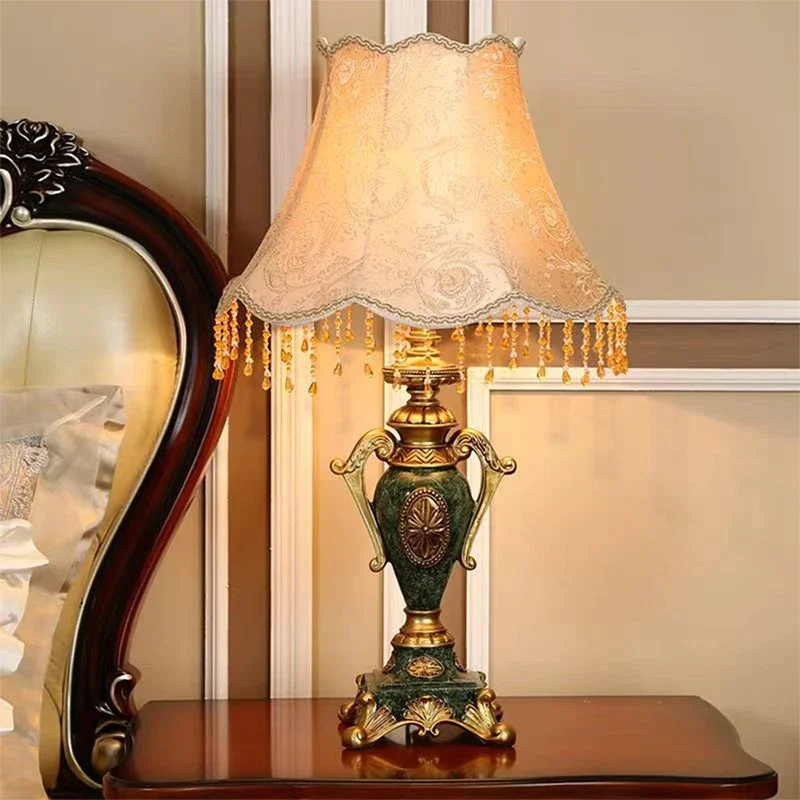 KERWIN European Table Lamp Luxurious Living Room Bedroom Study Villa Hotels LED Retro Creativity Bedside Desk Light