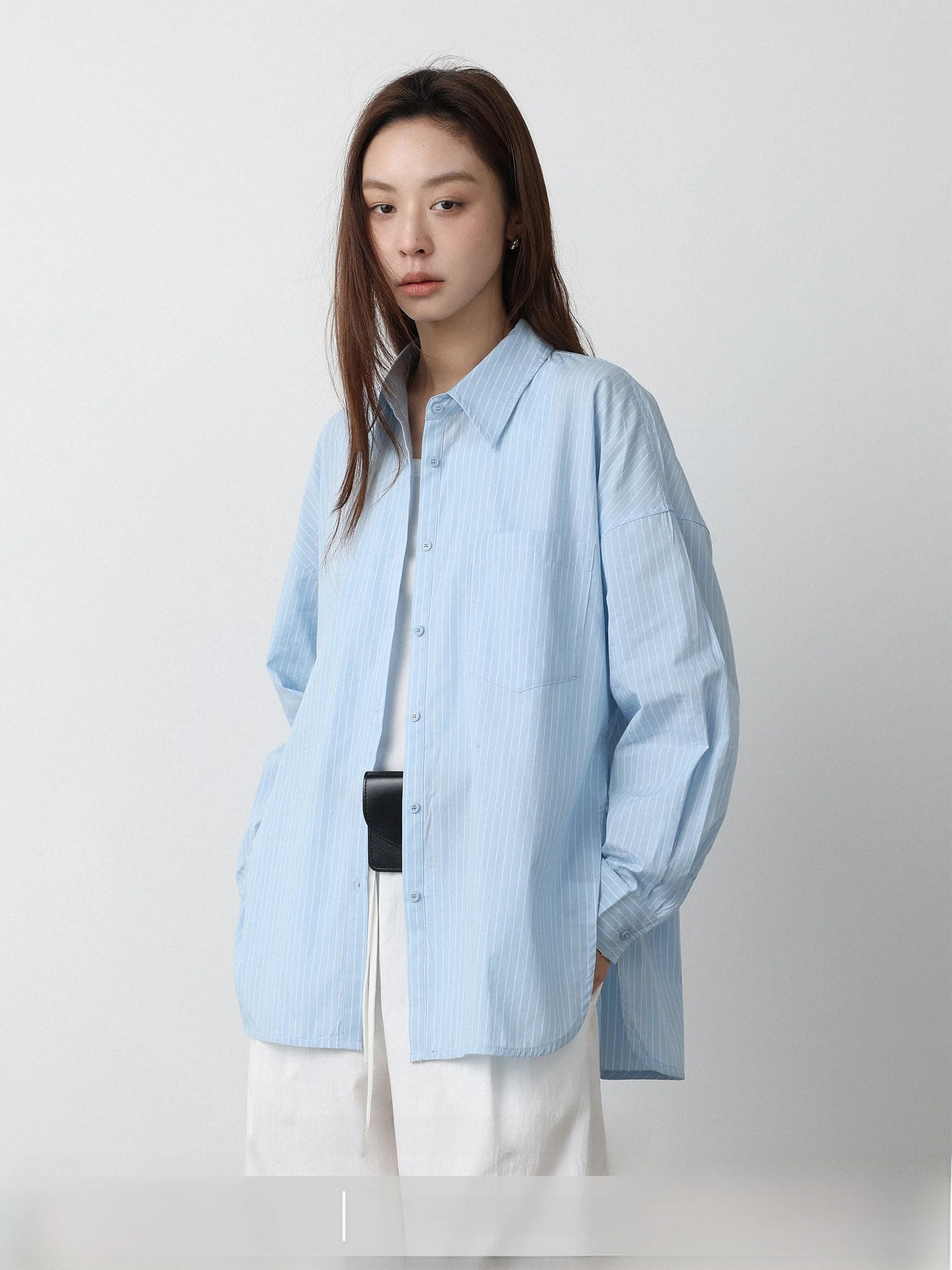 

LowCalorie Long Sleeve Stripe Pattern Casual Style Women's Shirt Wide Fit Outerwear Version Cotton Material Collar Butto...