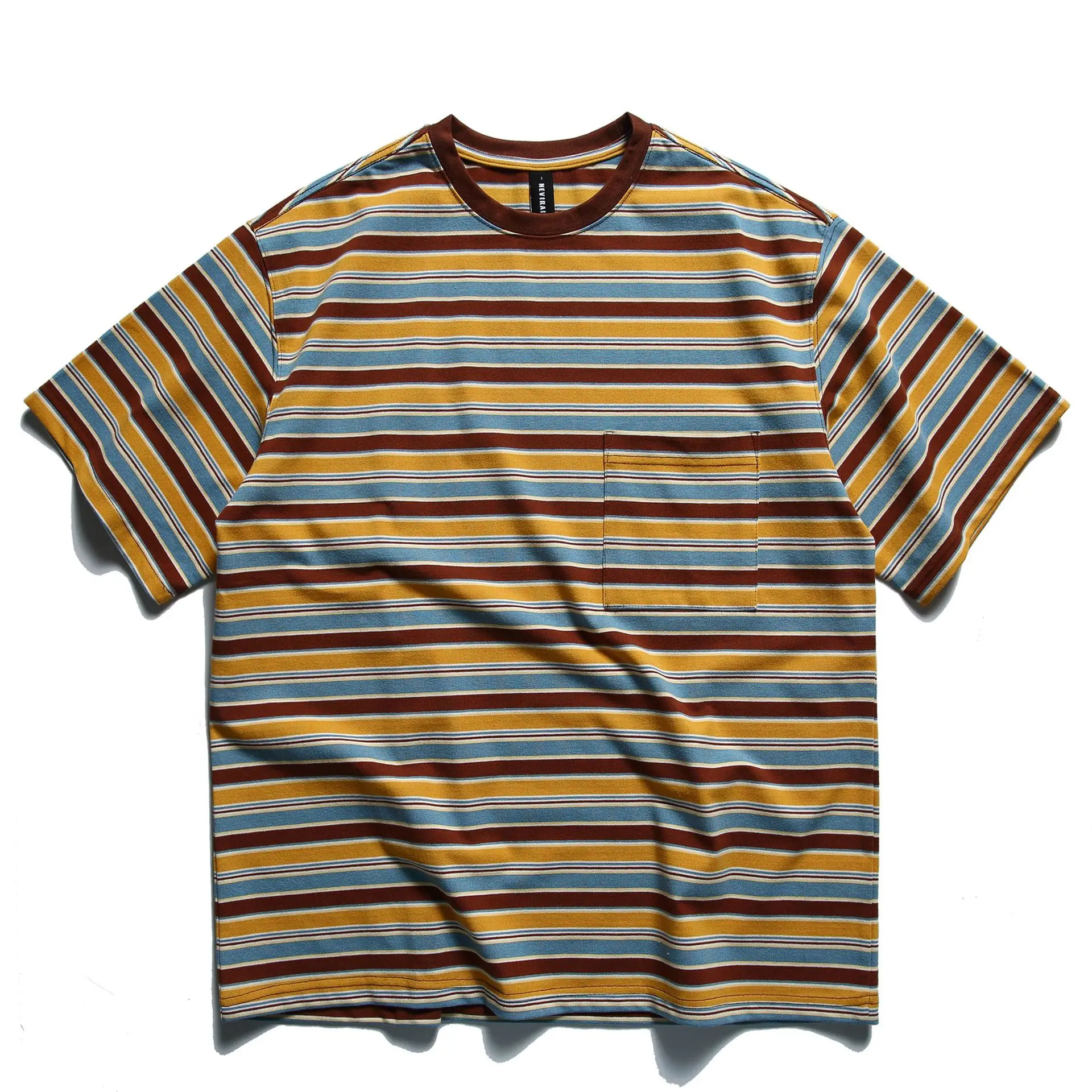 Summer Japanese retro Amikaji striped short sleeved T-shirt for men and women, loose half sleeved sea soul shirt for couples,TEE