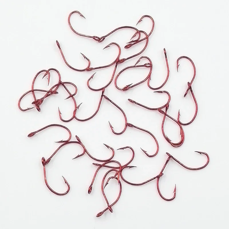 OUTKIT 20pcs High Carbon Steel Fishing Red Single Hook 6# 8# 10# Carp Hook Fishing Hook With Ring Fish Hooks For Lure Spoon