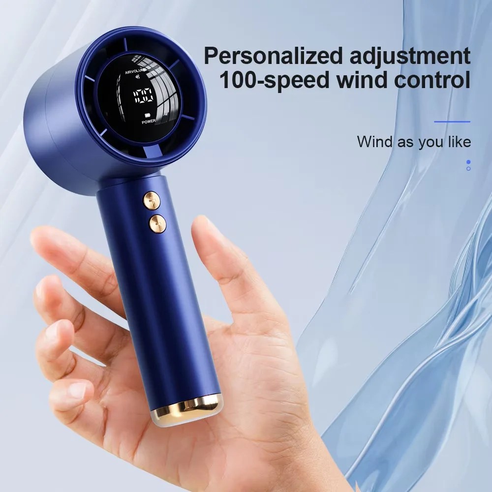 Mini Fan Rechargeable Strong Wind 100 Gear Wind Speed Electric Fan Digital Display Adjustable Turbo Portable Outdoor Handheld