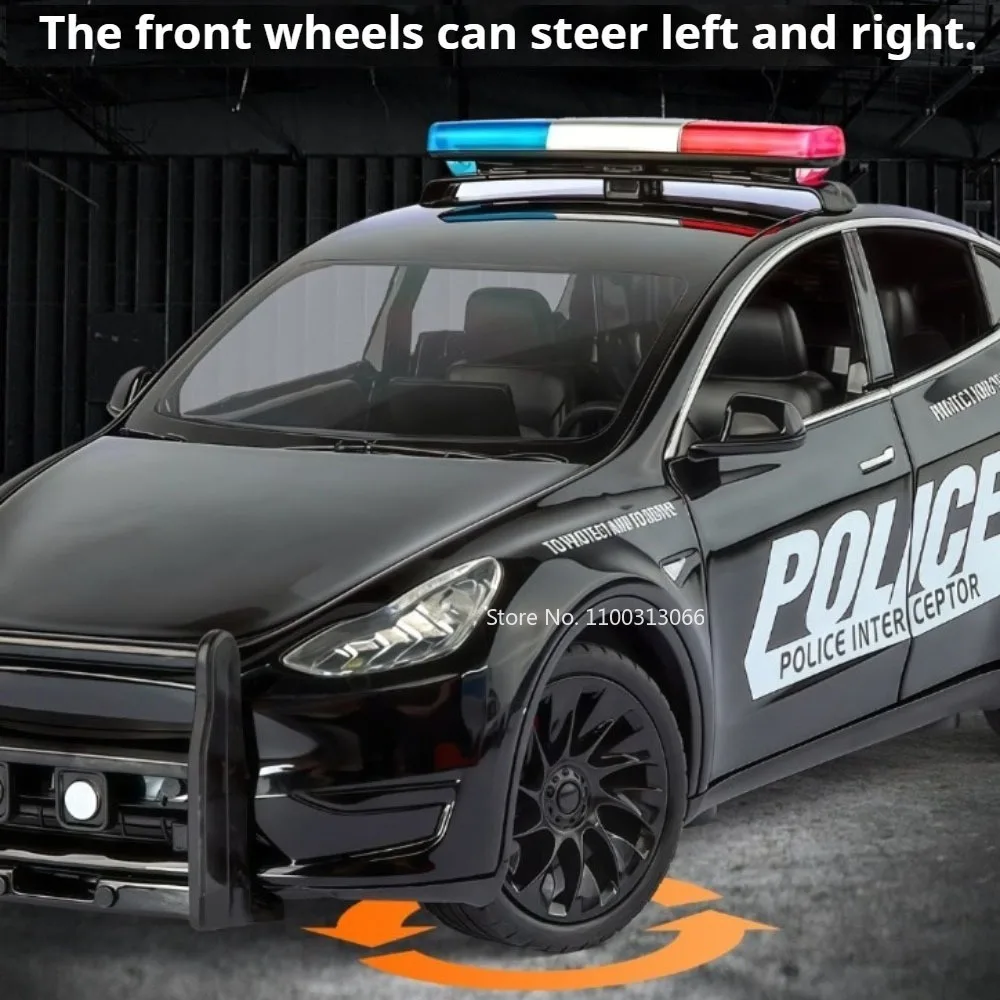 1:24 스케일 모델 Y 모델 합금 자동차 다이캐스트 장난감 라이트 사운드 풀백 미니어처 경찰차 모델 어린이용 인터랙티브 장난감