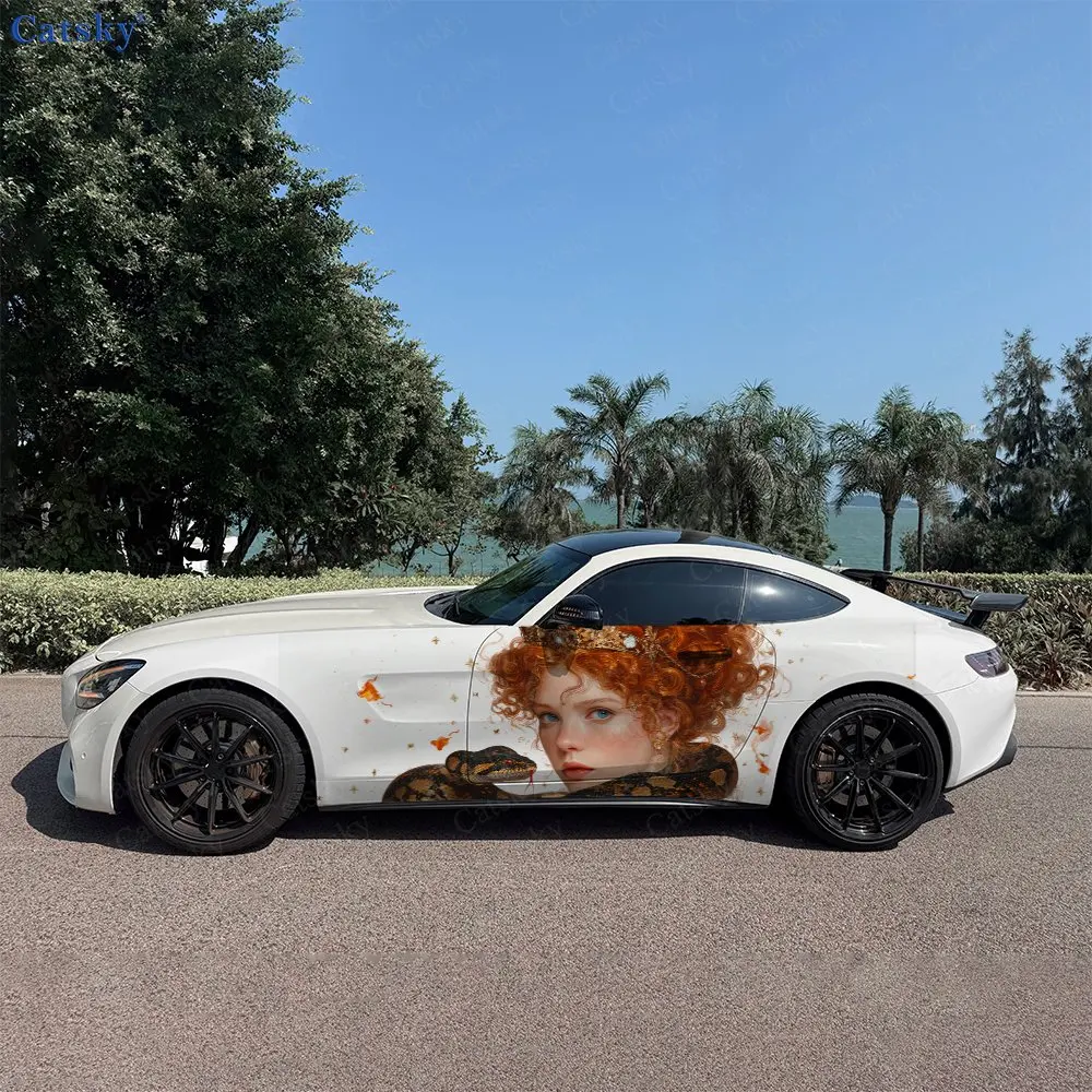 2pcs Fantasy Portrait Snake Car Side Wraps, Self-Adhesive PVC Waterproof & Scratch-Resistant Stickers, Car Accessory Gift