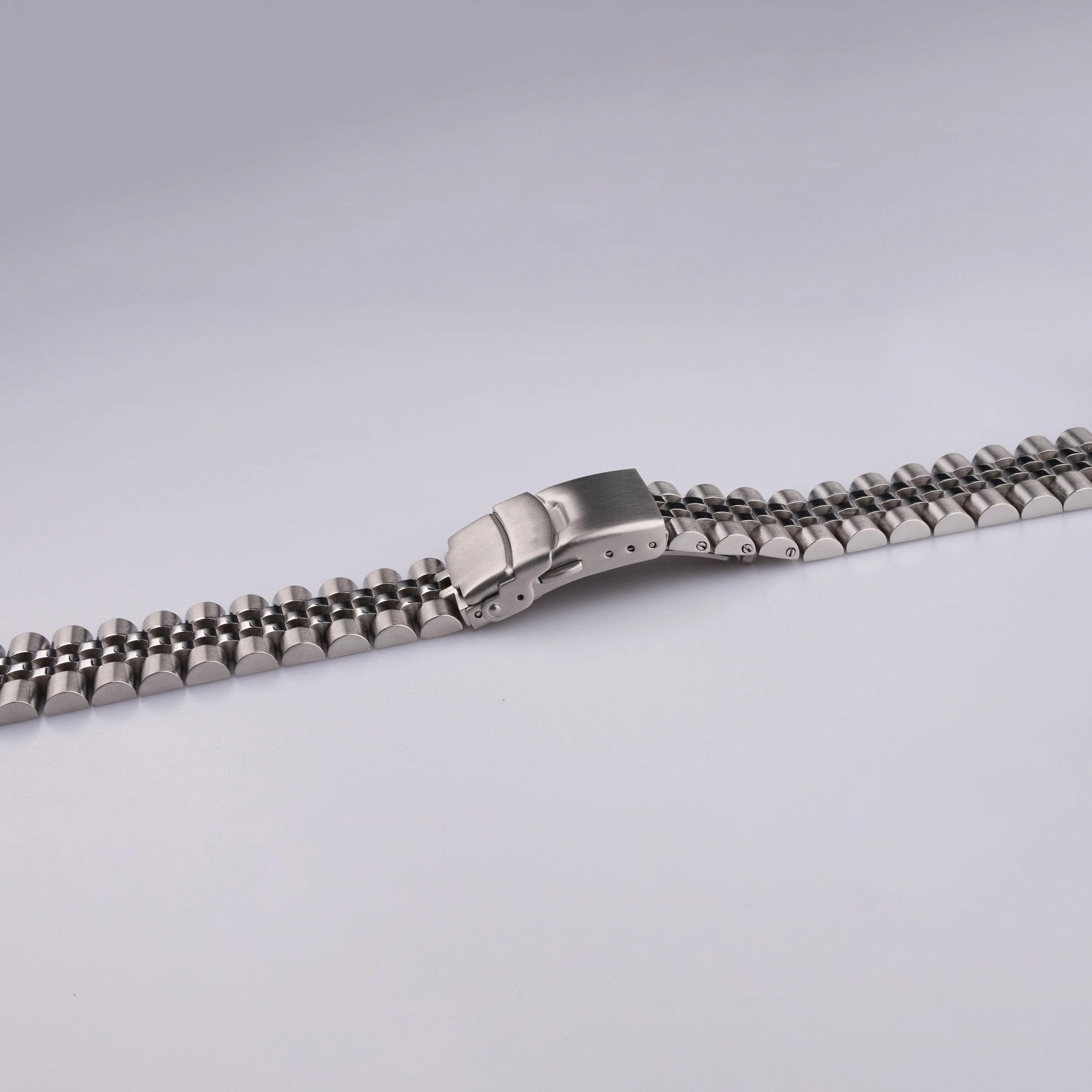 22mm Silver Jubilee Watch Band Solid Curved End Links Strap Bracelet Double Push Clasp For Seiko 5 SRPD53K1 SKX007