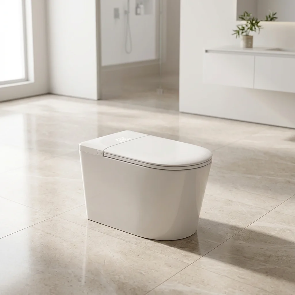 Direct Sale One Piece Ceramic Smart Toilet, Floor Mounted P-Trap with Heated Seat and Remote Control