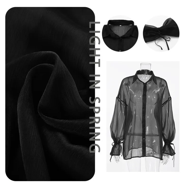 

Women See Through Mesh Cardigan Black Lace Up Long Sleeve Casual Loose Shirt Fashion Shirt Female Stylish Top Ladies Outerwear