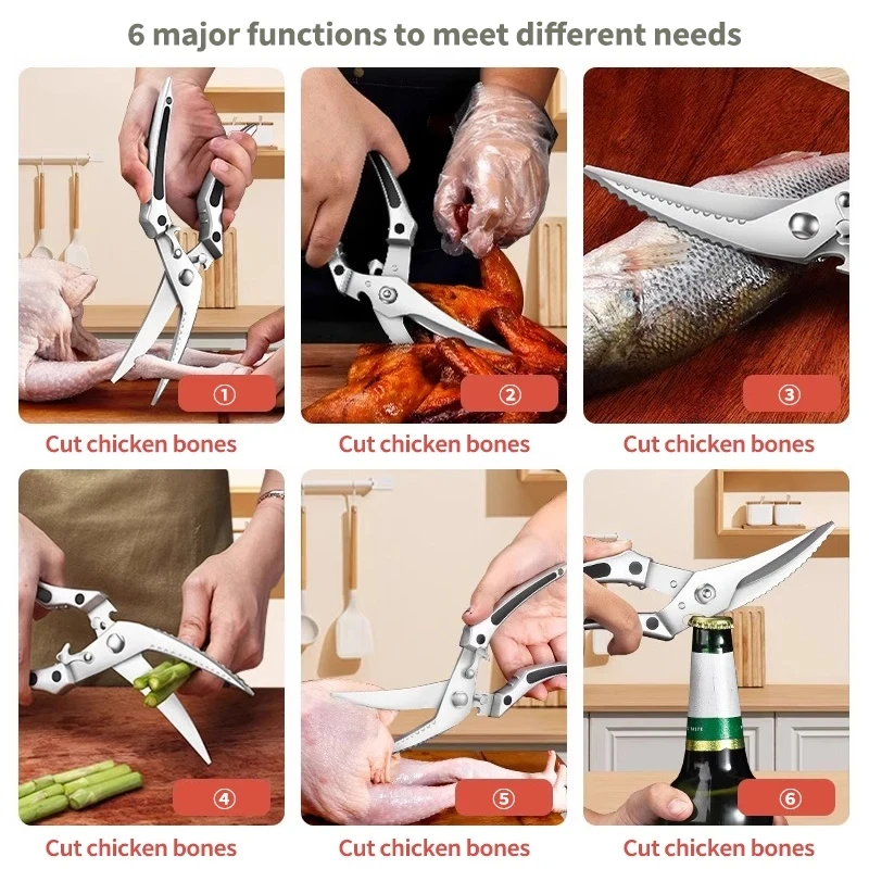 CMGF Chicken Bone Scissors All Steel Sharp Kitchen Scissors Japanese Fish Killing Curved Blade Food Scissors