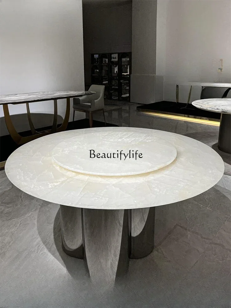 

ls 42 Natural luxury stone dining table light luxury high sense simple marble round table