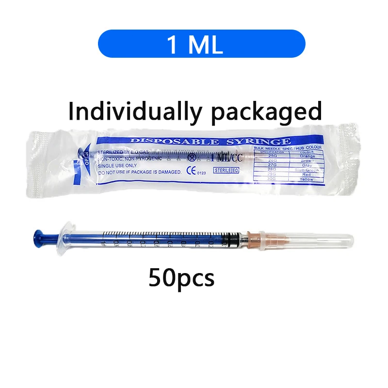 10/30/50 Stück Einweg-Laborspritzen mit 1 ml Fassungsvermögen und 1-Zoll-Nadel, für Viehfütterung und Injektionen, einzeln versiegelte Verpackung, 2,5 ml, 5 ml – Detail 7