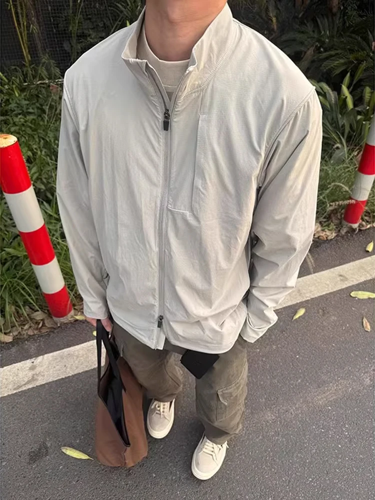 Quick Dry Ice Silk Men's Summer Thin Outdoor Stand Collar Sun Protection Clothing Functional Three Proof Jacket Loose Fit Style
