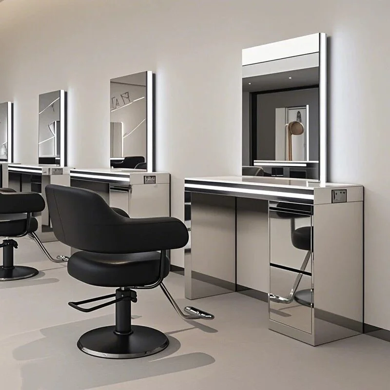 New Model High-End Stylish Double-Sided Four-Sided Leather Hair Salon Mirror Table For Perm Dyeing And Haircut