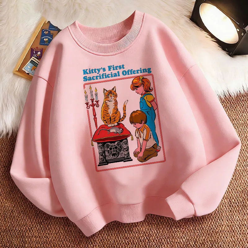 Comic Lustiges Katzenmuster Kinder-Sweatshirt Pullover Frühling Herbst Rundhalsausschnitt Grafikdruck Hoodie Jungen Mädchen Kinder Kapuzenpullover