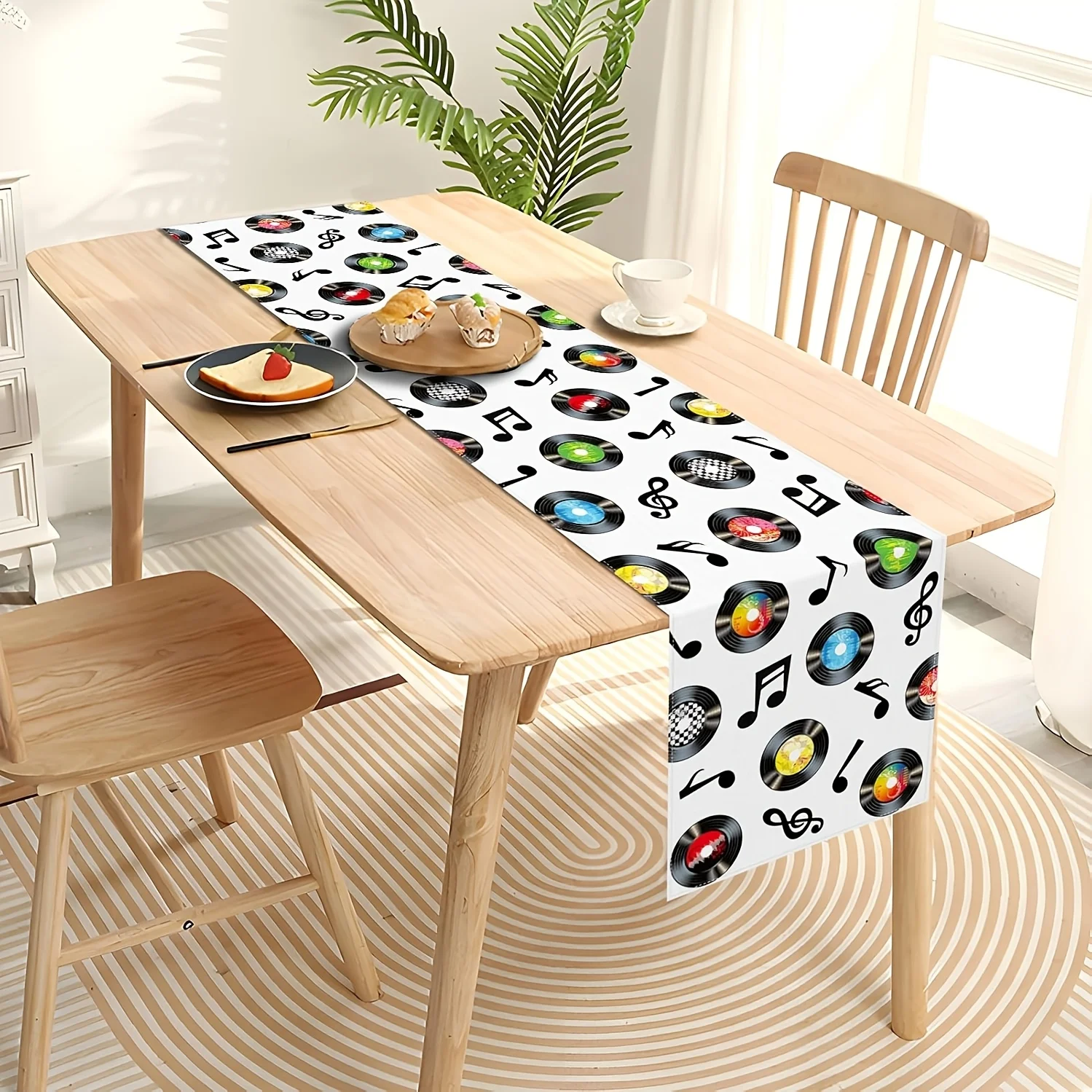 Dokriy Retro Vinyl Record 1950s Rock And Roll Music Table Runner Birthday Party Kitchen Dining Home Table Decor