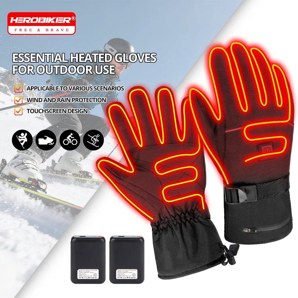 

Мото перчатки с подогревом, зимние теплые лыжные перчатки с электрическим подогревом, водонепроницаемые перчатки для езды на мотоцикле, мужские самонагревающиеся перчатки