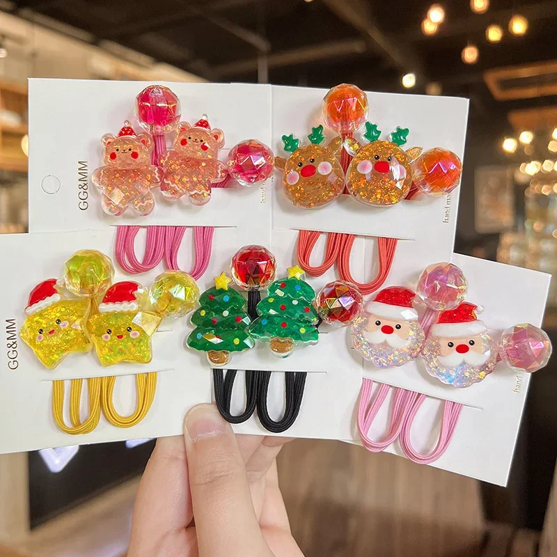 

2 Pieces Cute Christmas Tree Princess Elastic Hair Bands Kids Hair Accessories Girls Hair Ropes Princess Headwear for Children