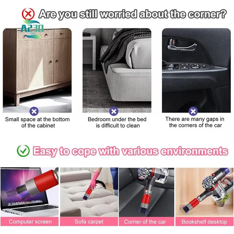 

A23Q-Traceless Soft Brush Head And Hose Tool For Dyson V7 V8 V10 V11 V12 V15 Vacuum Cleaner Dust Removal Brush Accessories