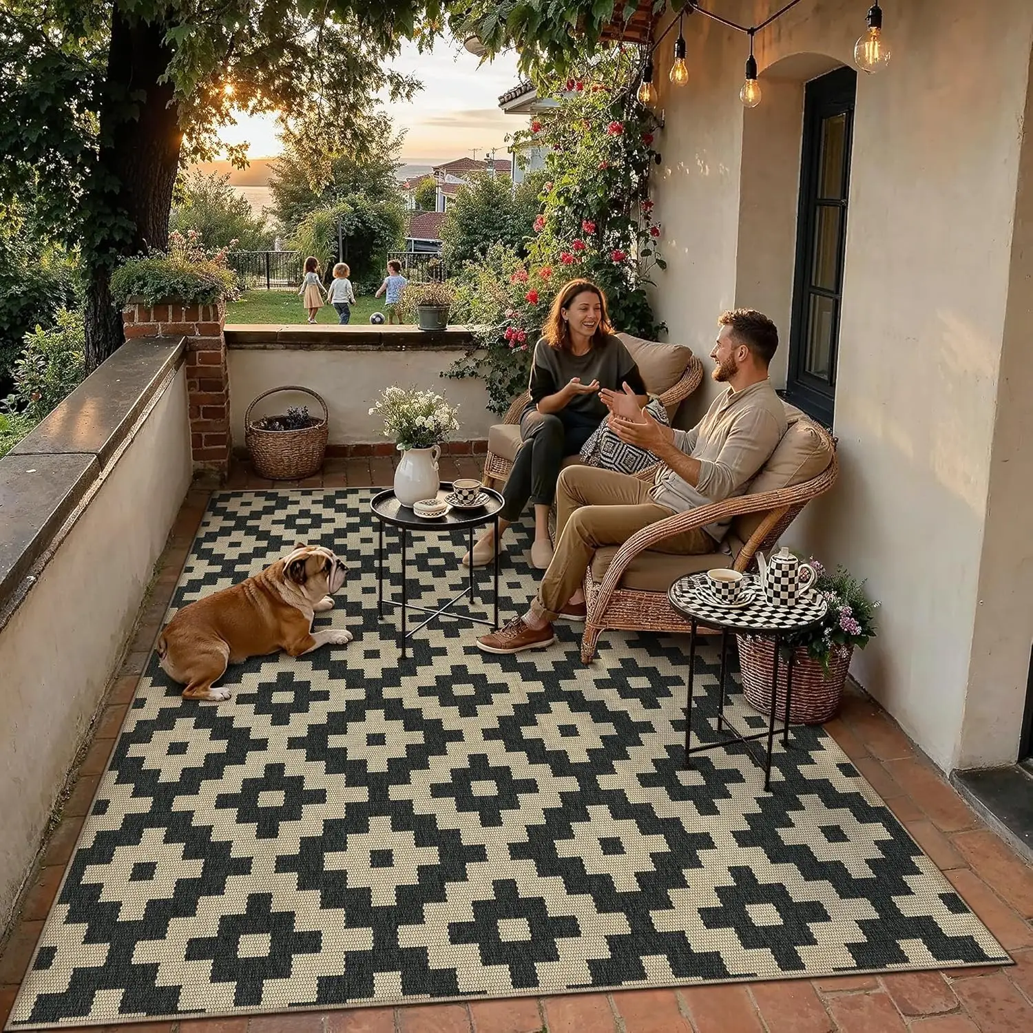 

5x8 Indoor Outdoor Area Rug Washable Patio Rug Black Non Slip High Traffic Waterproof Carpet for Living Room Bedroom Backyard