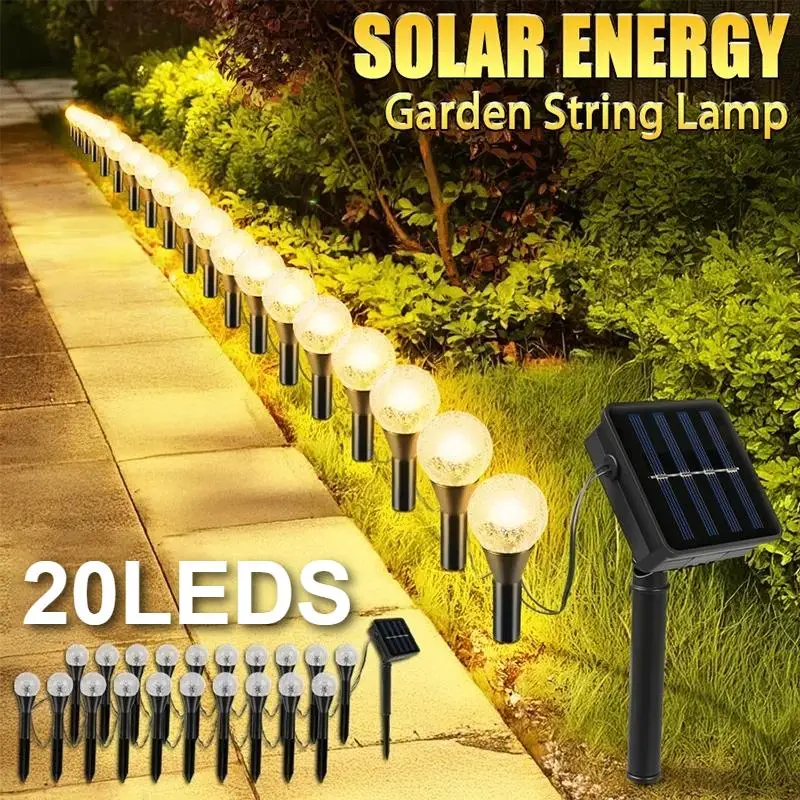 

﻿ Солнечные гирлянды с пузырьковым шаром, 20 светодиодов, автоматический датчик, садовая гирлянда, IP65, водонепроницаемая, 8 режимов освещения, уличная декоративная лампа