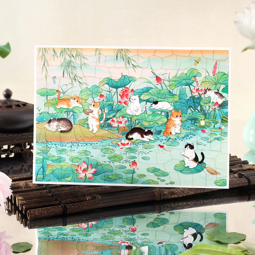 

Antique Restoration Series Kawaii 3D Cartoon Cute Cat Miniature Scene Stickers DIY Handmade Stacking Paste Fun Landscape Sticker