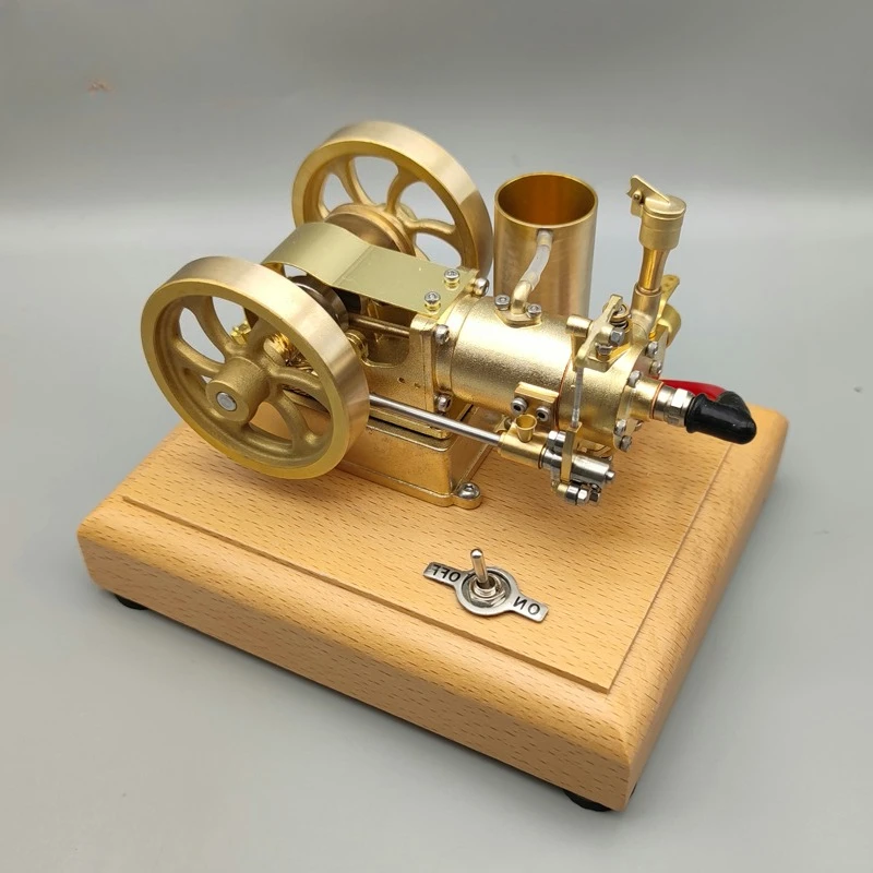 Mini Metal Engine Model M25 Horizontal Water-cooled Internal Combustion Engine Model with Wooden Base Educational Gift Toys