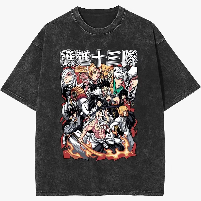 

Футболка мужская с принтом аниме Bleach Ichigo Kurosaki Multi-form Hollow & Zangetsu, винтажная, с эффектом потертости, летняя, повседневная, уличный стиль, 2026