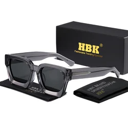 HBK TAC Thick Crystal Acetate Square Sunglasses Men High Quality Polarized Driving Sun Glasses Women Designer Oculos UV400 Case