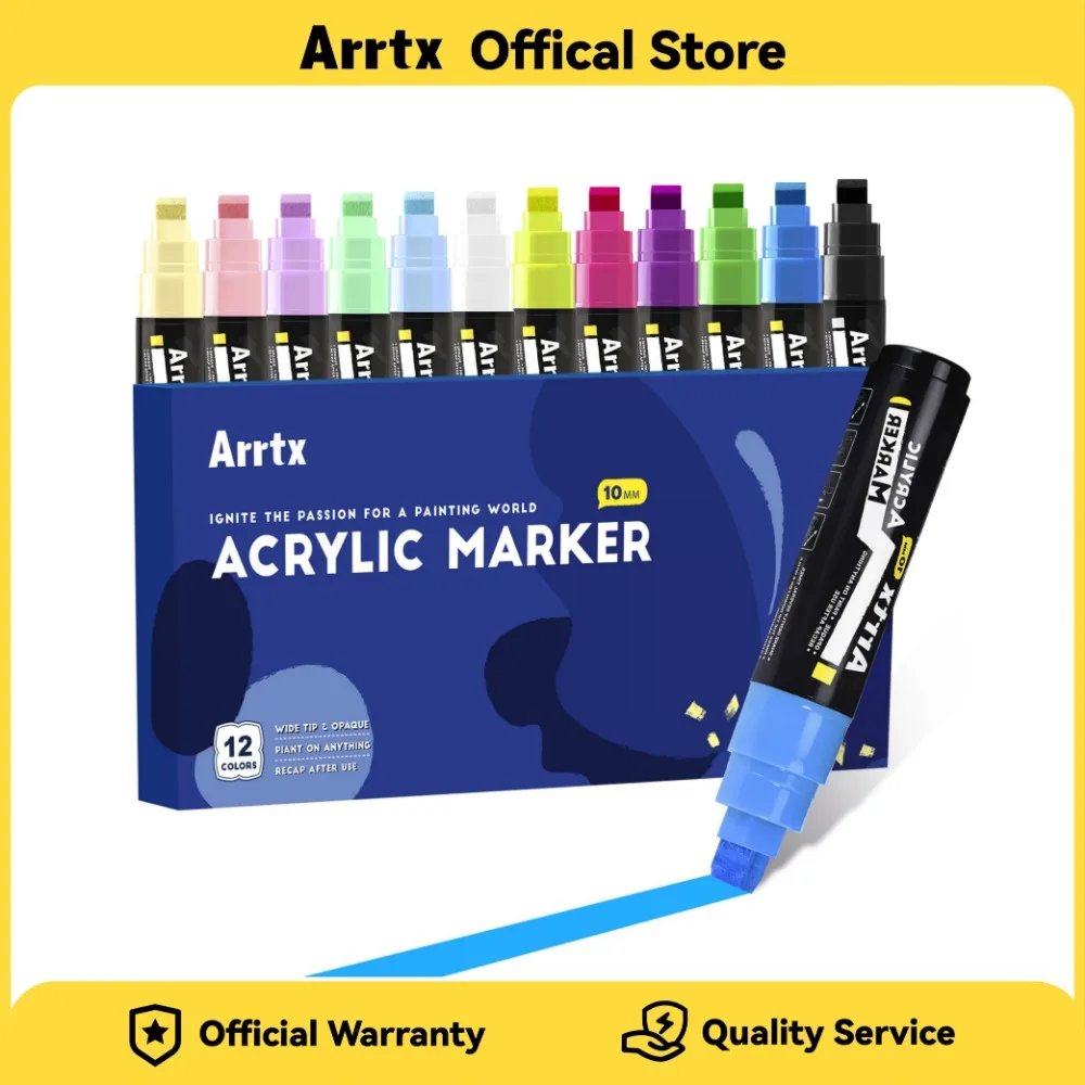 

Arrtx Acrylic Jumbo Markers 10mm 12 Colors Broad Tips Acrylic Paint Pens for Stone Glass Wood and Fabric Painting No Toxic