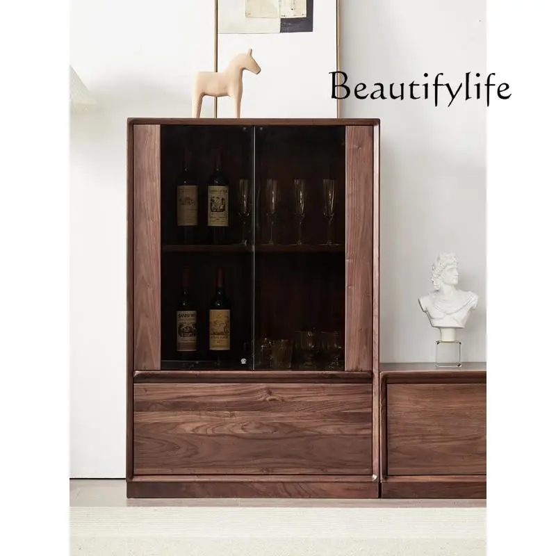 

Nordic Retro Wine Cabinet Italian Minimalist Floor Clothes Closet Modern Light Luxury Home Display Cabinet Made of Glass