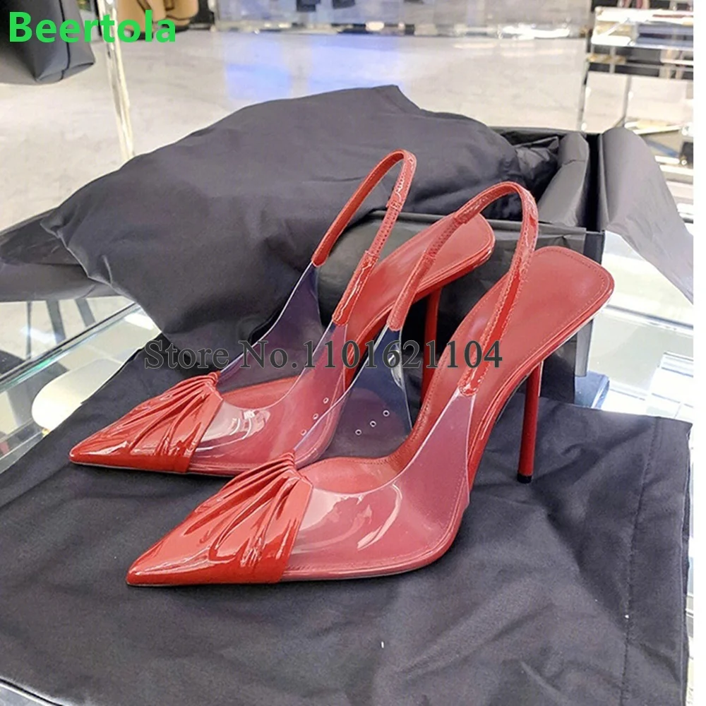 Thin High Heel Clear PVC Luxury Design Pumps For Female Women Slingback Pointed Toe Fashion Elegant Sexy Solid All-match Shoes