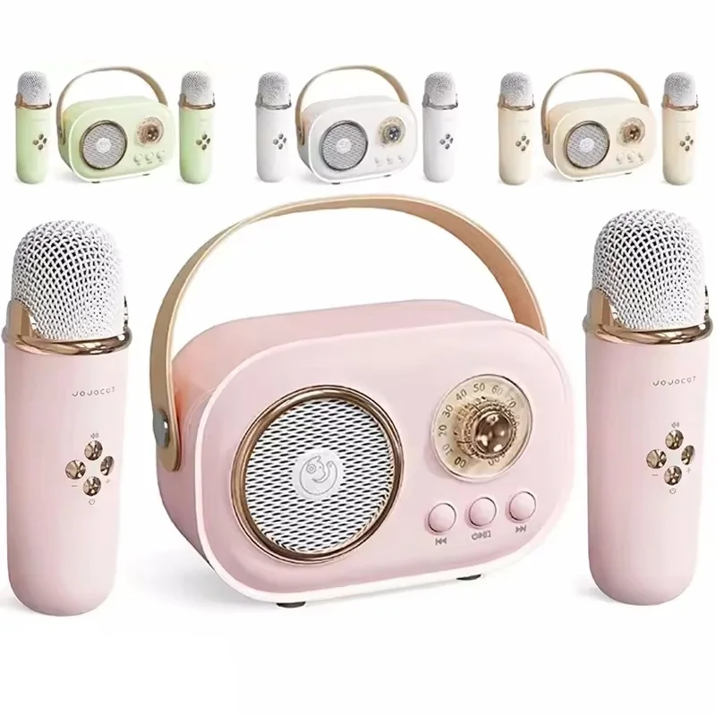 

Karaoke Portable Wireless Bluetooth Speaker With Microphone Machine Retro FM Radio Music Mini Sound Box Kids Girls Gift