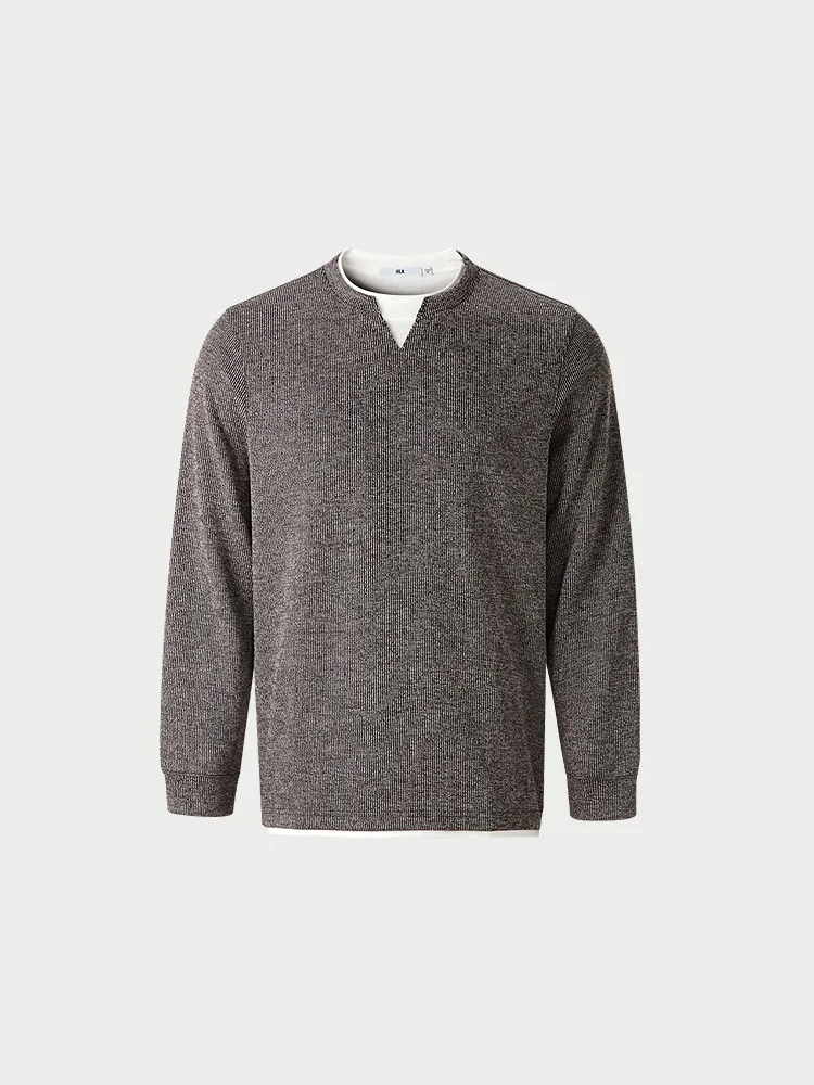 Men's Casual Long Sleeve T-Shirt Double Collar Micro Elastic Knitted Fabric Standard Fit Fashion Urban Style Polyester Cotton...