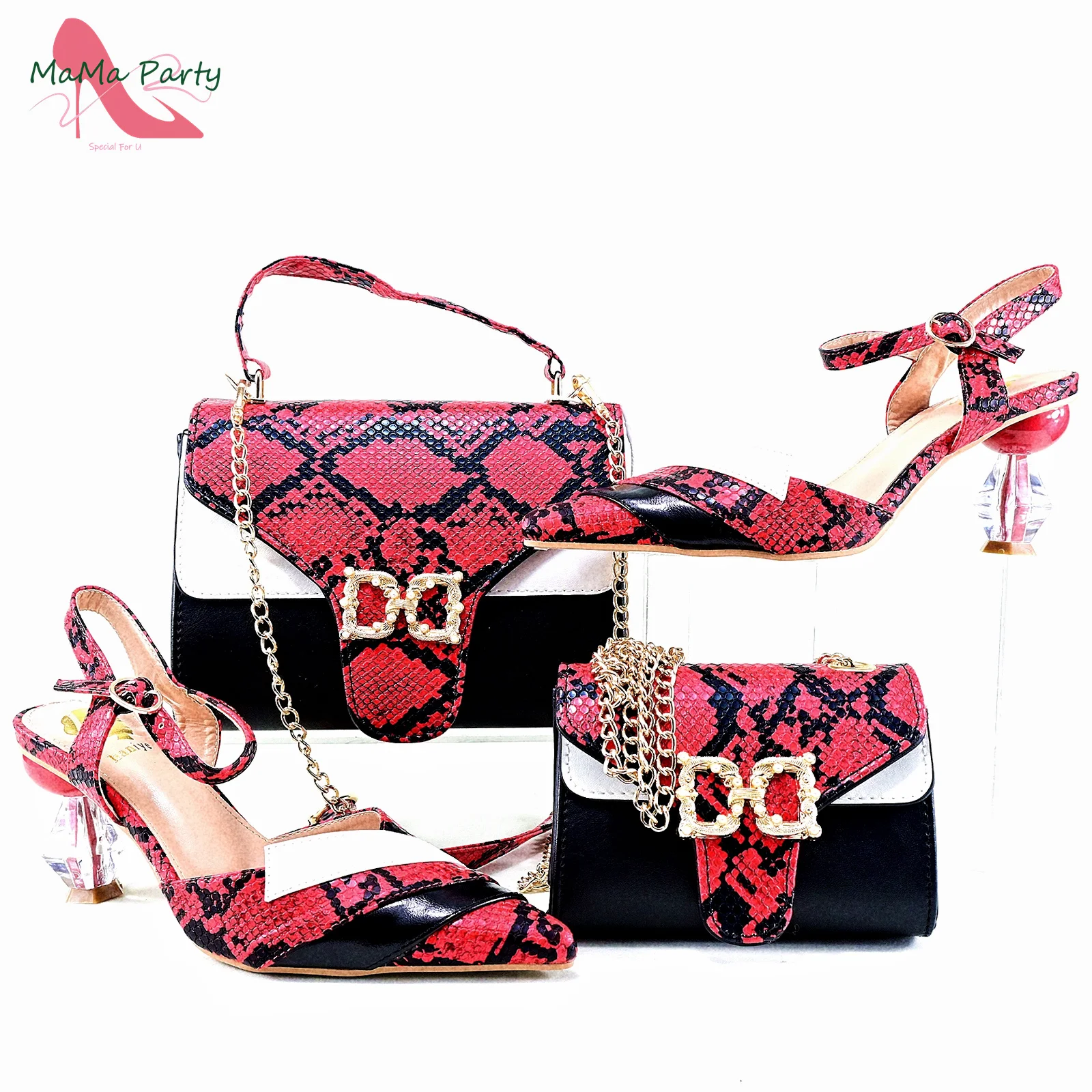 Red Color Special African Fashion Italian Desing Shoes Matching Bag Set Pu Leather Mature Style for Wedding Party