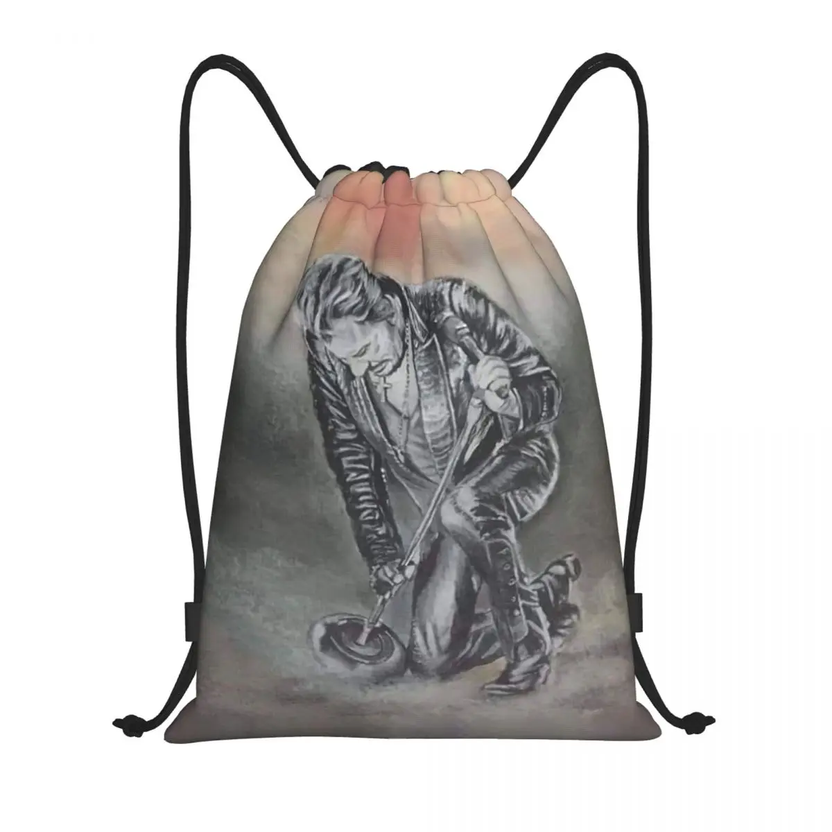 Custom Johnny Hallyday Rock Star Drawstring Bag for Training Yoga Backpacks Men Women France Singer Sports Gym Sackpack