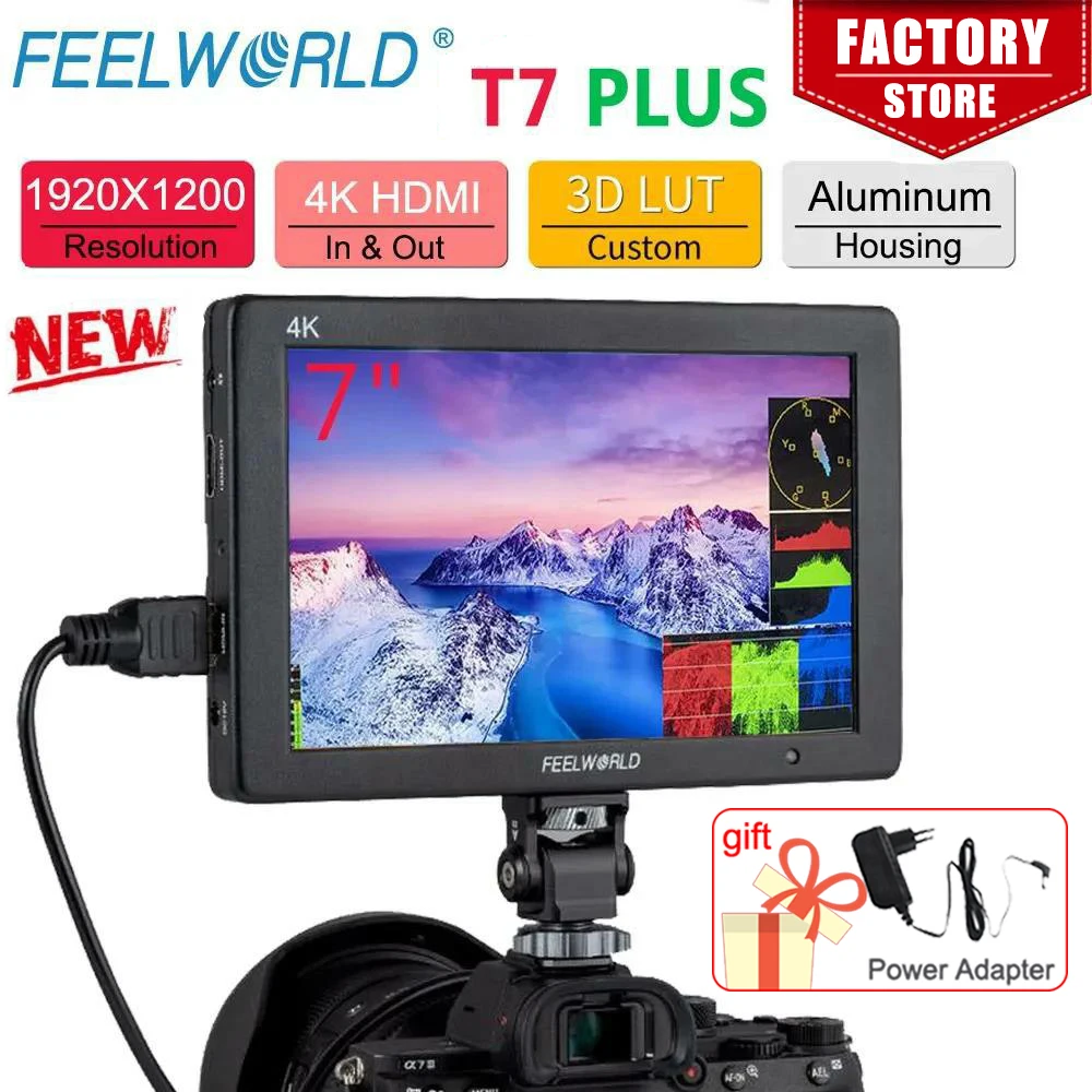 

7-дюймовый 3D монитор Feelworld T7 PLUS для цифровой зеркальной камеры, 4K HDMI Full HD 1920x120 0 IPS векторная форма сигнала, алюминиевый корпус