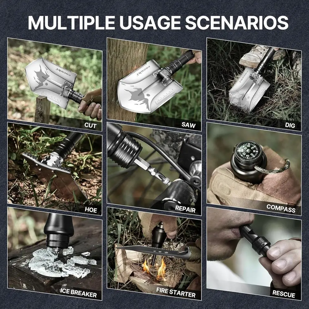 مجموعة أدوات النجاة للتخييم، إصدار 2.0، مجرفة تكتيكية قابلة للطي متعددة الوظائف من الدرجة العسكرية مع تيتاني #5