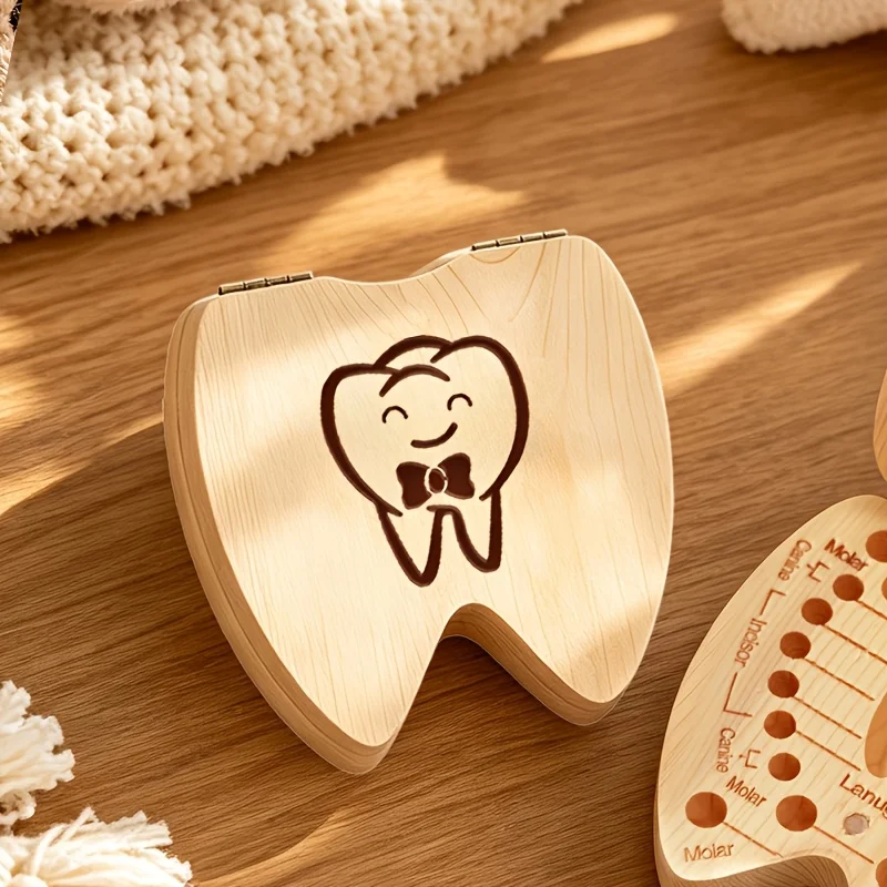 1PCS 2D Flat Tooth Shaped Keepsake Box With Lid Premium Heirloom Vault First Haircut Umbilical Cord Birth Souvenir Home Decor