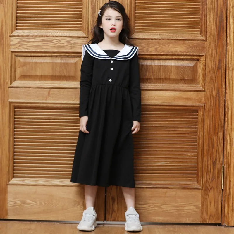 

Новое поступление осени/зимы для девочек, школьная форма, стильное платье принцессы с длинными рукавами и темно-синим воротником - шикарное платье для больших детей от 4 до 12 лет