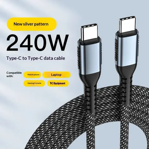 240w 5a Pd Fast Charging Dual Type C To Type C Nylon Braided Cable Compatible For Various Types Macbook Pro Laptop Smartphone