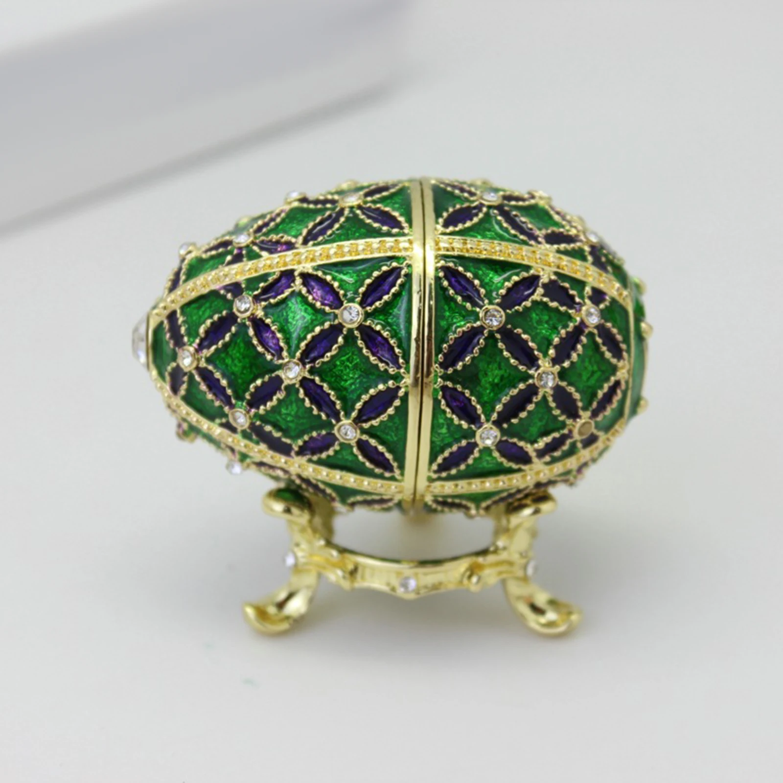 Easter Egg Shape Trinket Box Figure Craft Bracelet Sculpture Faberge Egg Jewelry Holder Enameled Hinged Box Decoration Handcraft