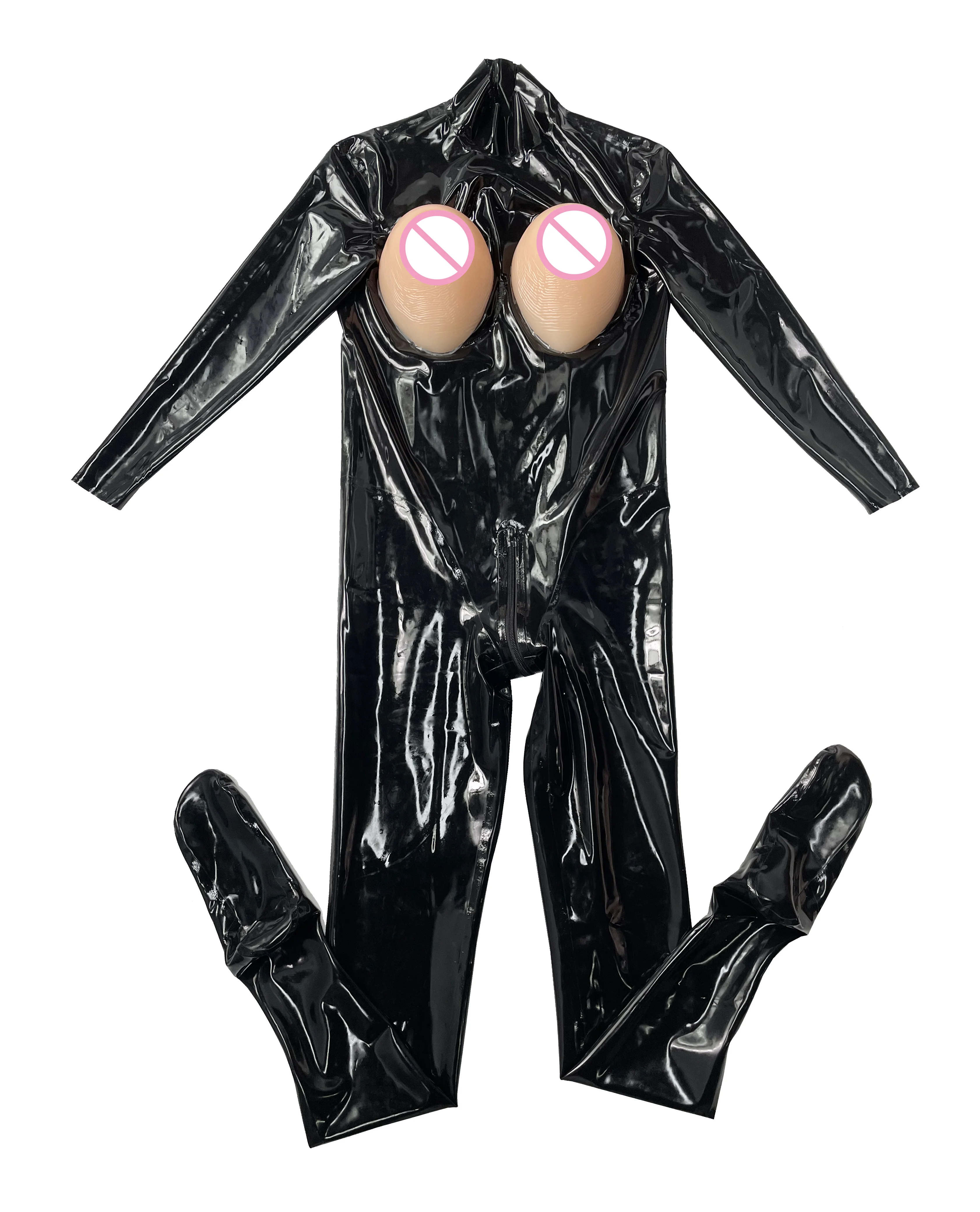 

Latex catsuit Pocket G Cup(2000g) Silicone Breast back zip cross-dresser 0.4