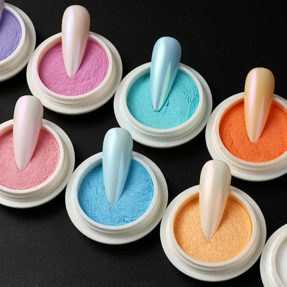 10 Boxes Pearlescent Chrome Nail Powder Pigment Iridescent Aurora Nail Art Glitter Rubbing Dust Nail Decorations Makeup Manicure