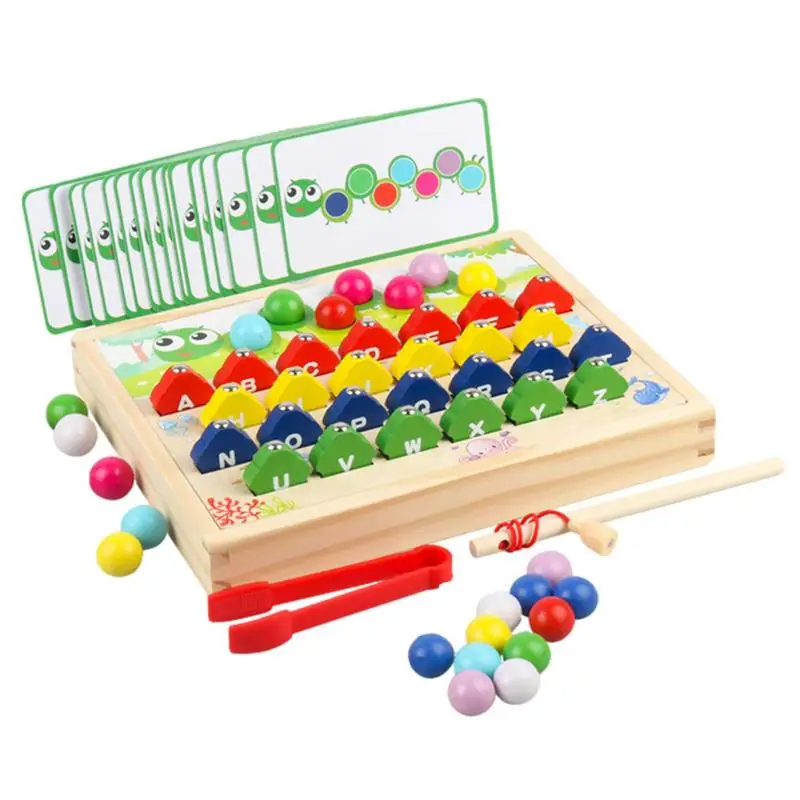 

Magnetic Fishing Game Clip Bead Game Wooden Board Alphabet Learning Toys Caterpillar Shaped Educational Toy For Kids Fun