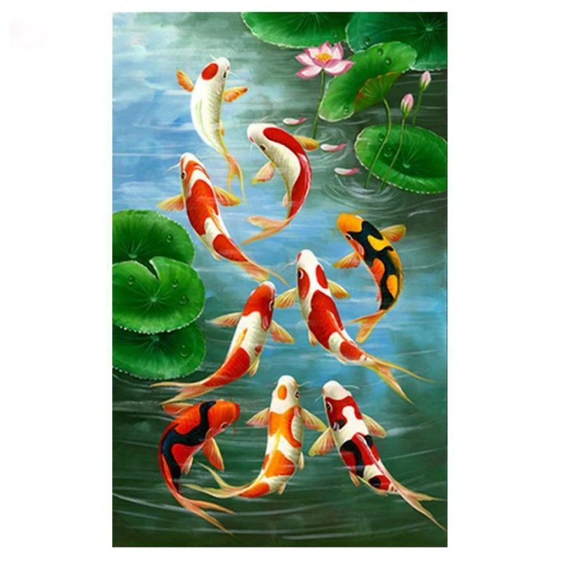 

Diamond Painting Round Full Diamond Koi Carp Cross Stitch Kits Embroidery Home Decors